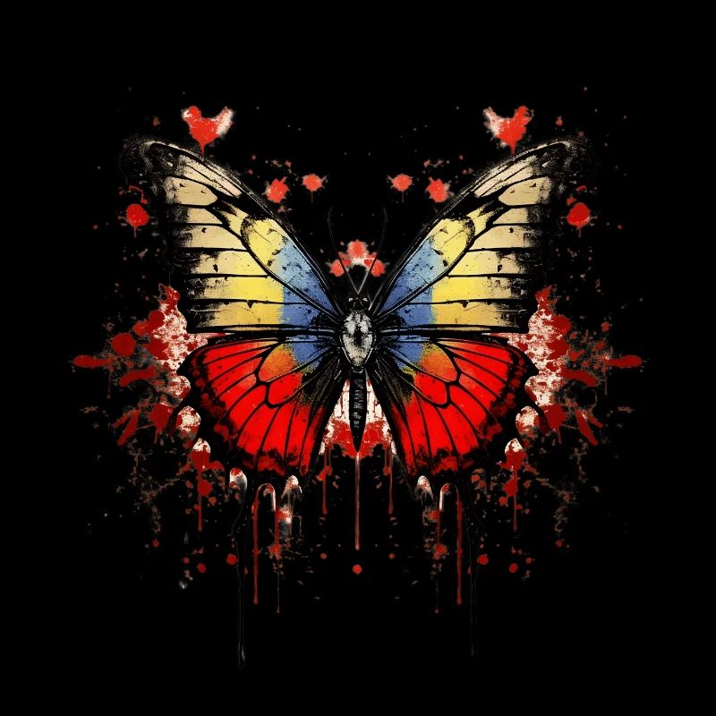 Papillon coloré avec motif d’éclaboussures de sang