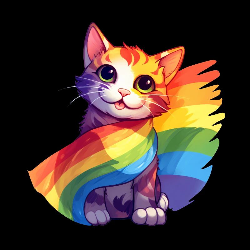Pride Cat – Bunte Regenbogen-Katze mit Flagge