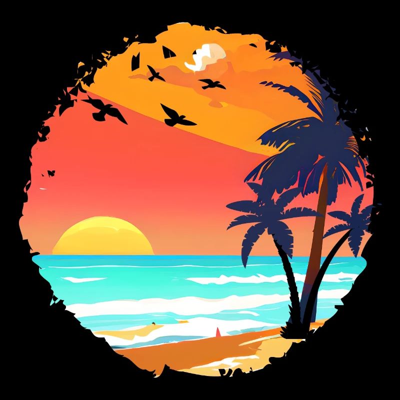 Aquarelle de plage de coucher de soleil d’été