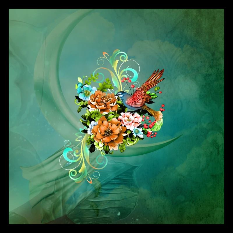 Merveilleuses fleurs élégantes avec oiseau.