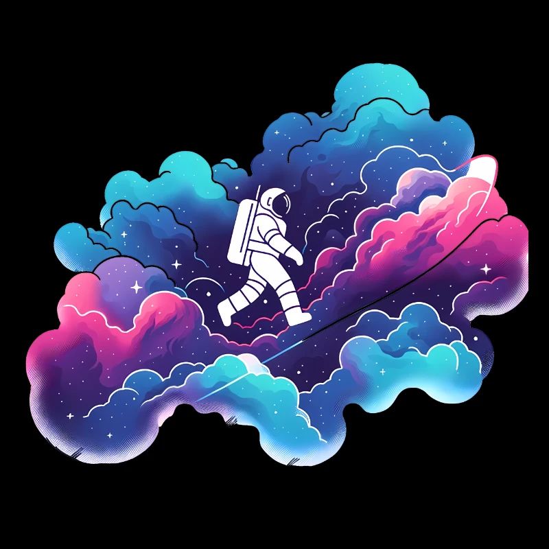 Astronaute dans la nébuleuse colorée : randonnée dans l’espace