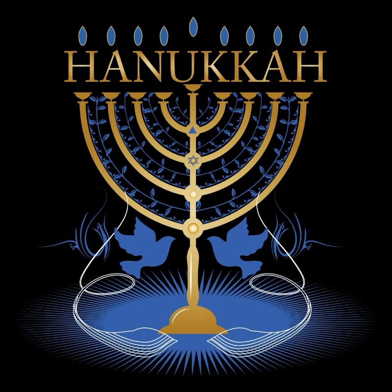 gold-colored Hanukkah candlestick with two doves