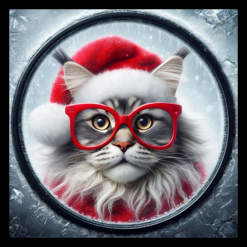 Maine Coon Katze als Weihnachtsmann