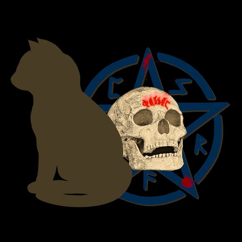 Pentagram muster, Katzen design, Menschenschädel