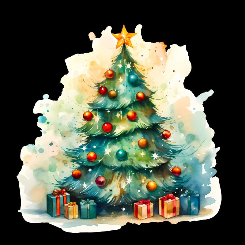 Aquarell Tannenbaum mit Geschenken