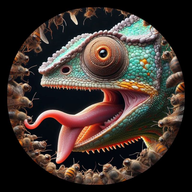 The chameleon is hungry for insects