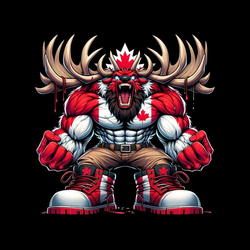 Wapiti du Canada avec drapeau national