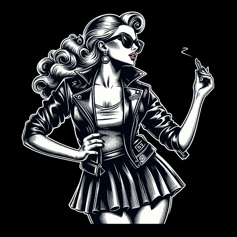 Rockabilly Frau Lederjacke Lippenstift Geschenk