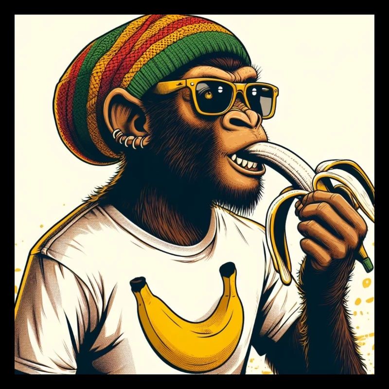Un singe cool mange de la banane