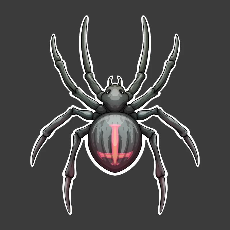 Dunkle Spinne mit rosa Markierungen