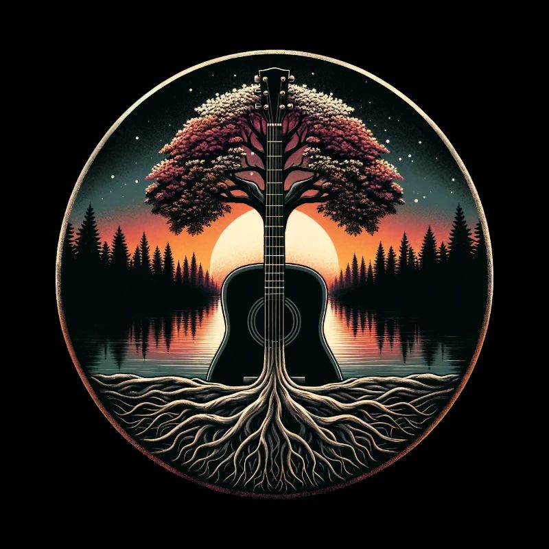 Guitare abstraite dans la forêt