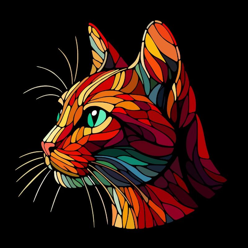 Red cat head geometric art polygons