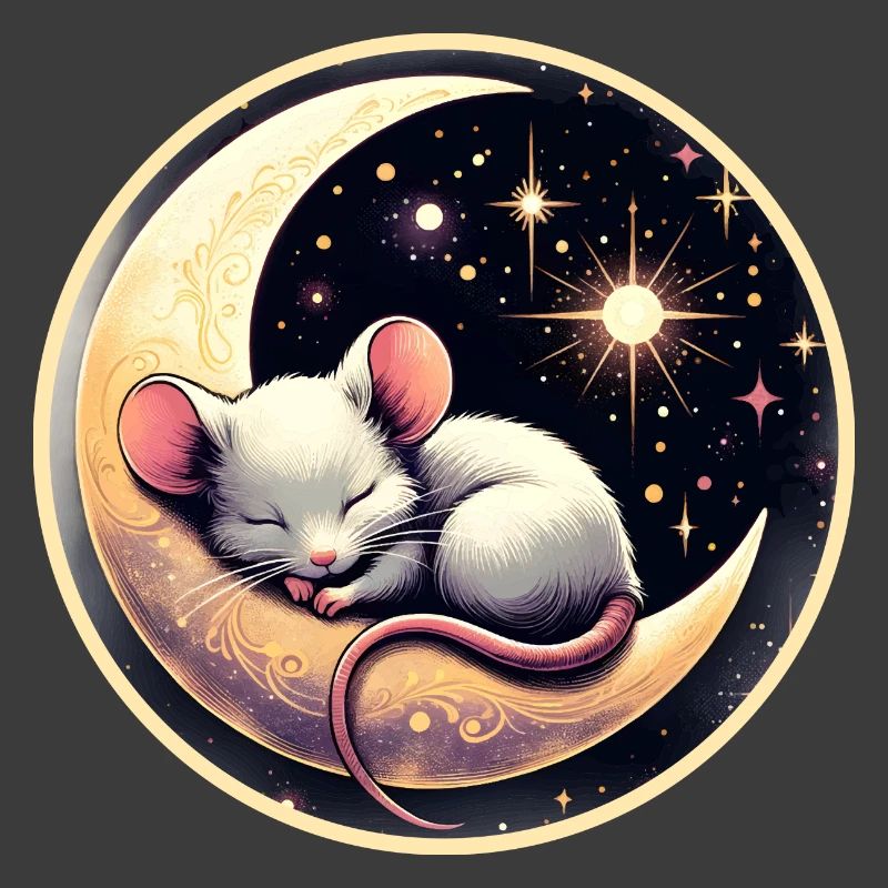 peacefully sleeping mouse, on a crescent moon
