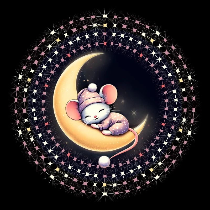 peacefully sleeping mouse, on a crescent moon