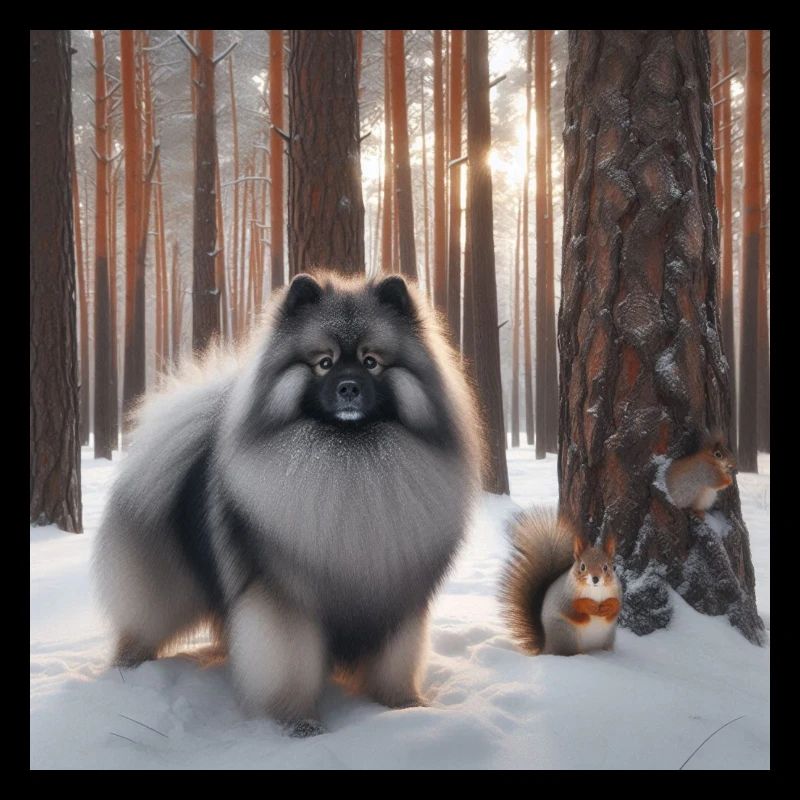Keeshond Wolfspitz in the snow