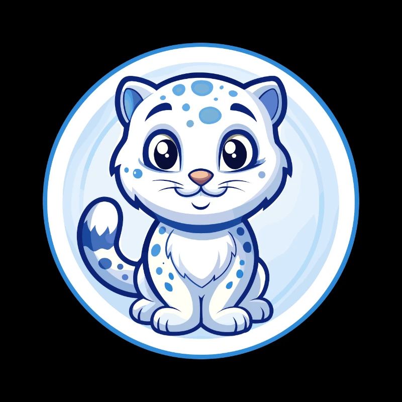Snow Leopard Blue Kawaii Cartoon Character Clipart