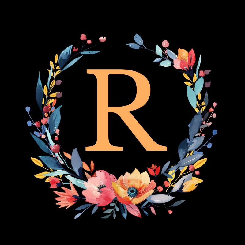 R Monogram, Couronne de fleurs, Personnalisable