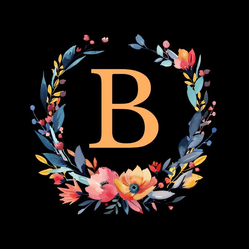 B Monogram, Couronne de fleurs, Personnalisable