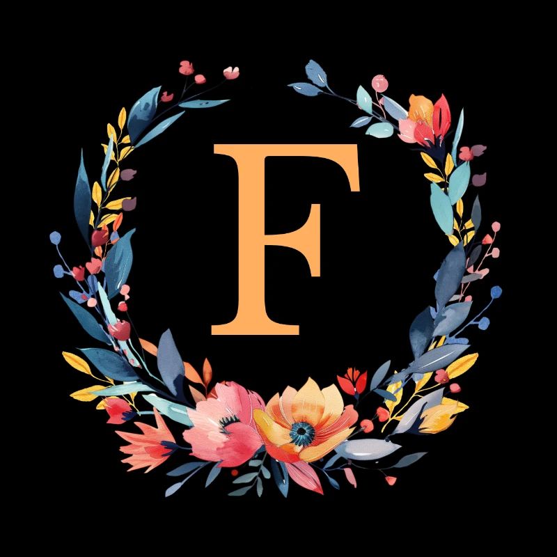 F Monogramm, Blumen-Kranz, personalisierbar