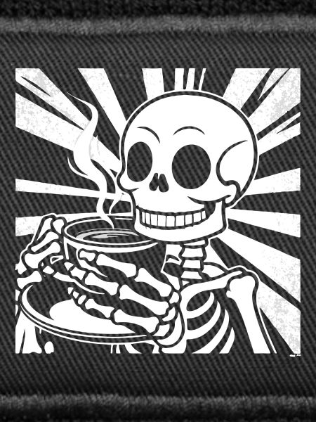 Skeleton drinking coffee
