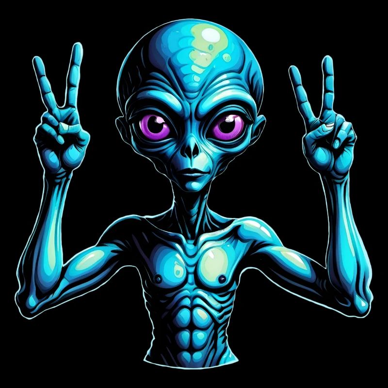 Futuristic Alien Peace Sign Illustration