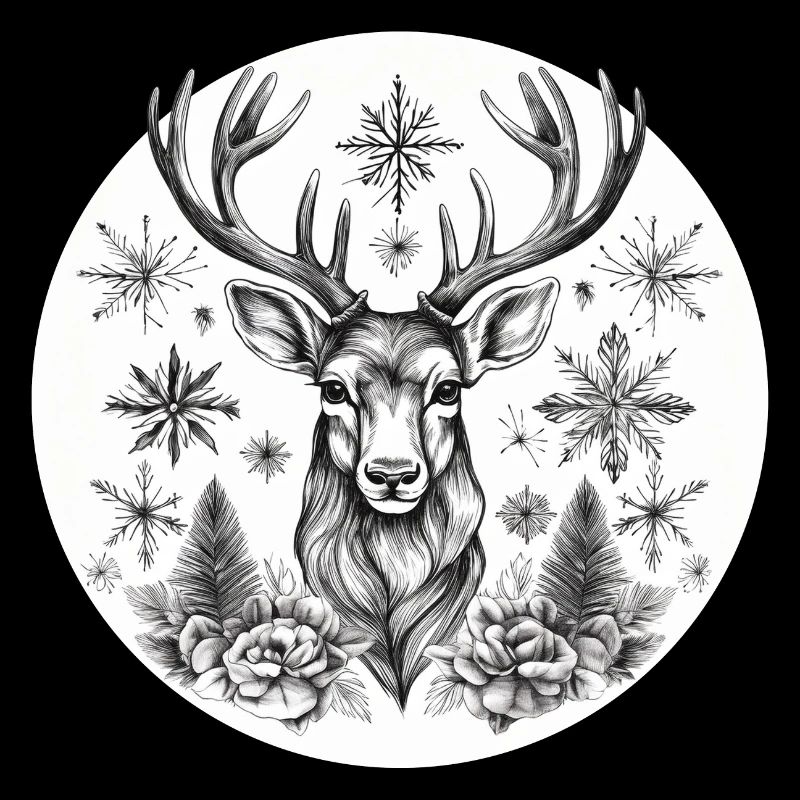 Deer Christmas b&w