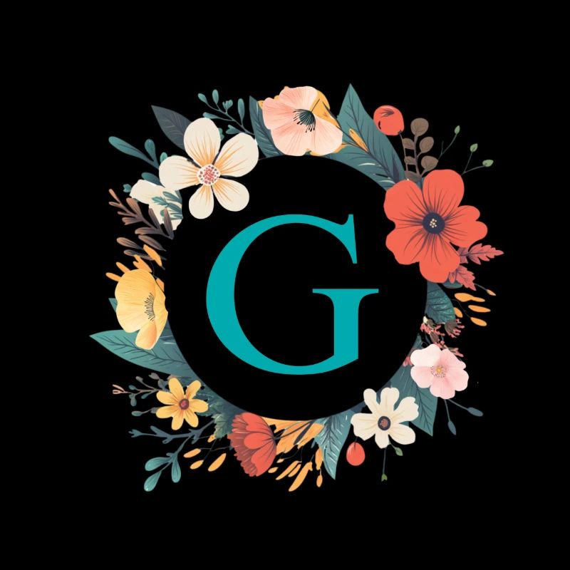 G Monogramm, Blumen-Kranz, personalisierbar