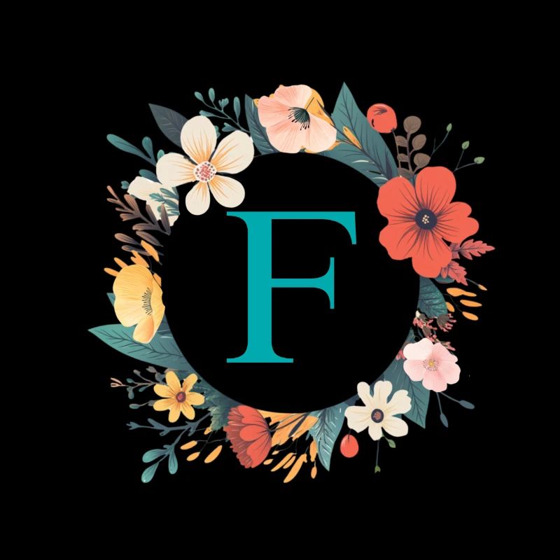 F Monogramm, Blumen-Kranz, personalisierbar
