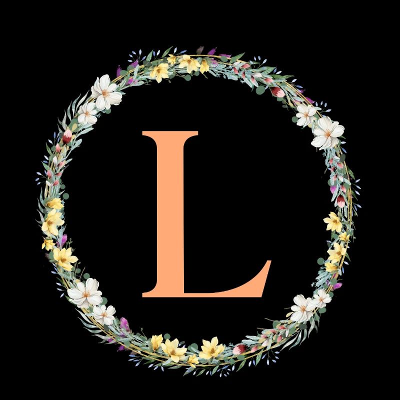 L Monogramm, Blumen-Kranz, personalisierbar