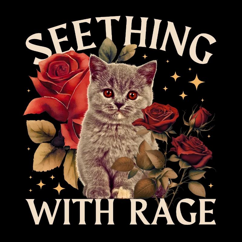 Chat en colère avec des roses – Esthétique vintage