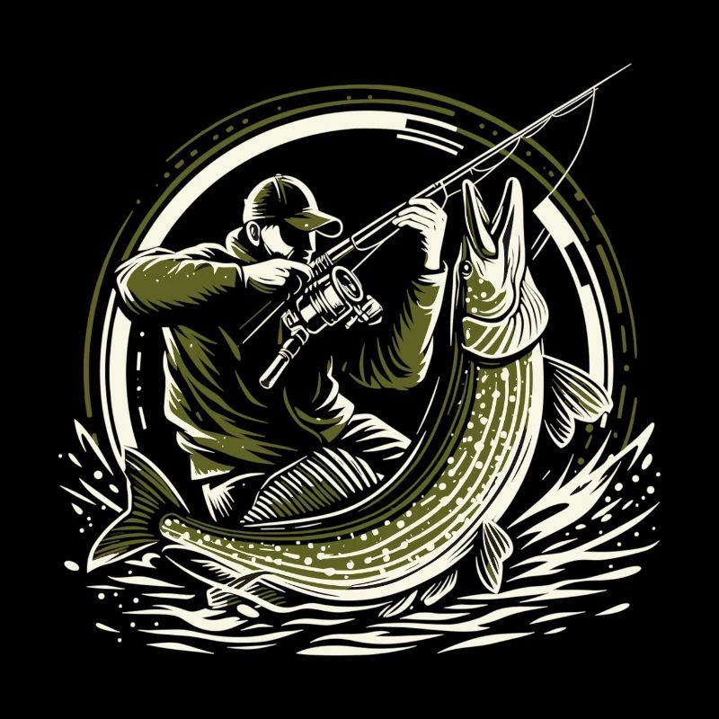 Pêche Pêcheur Brochet Poisson Géant Vert Olive Cadeau