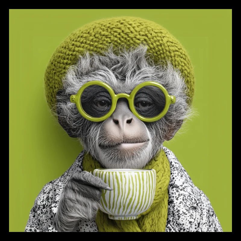 Stylish monkey with sunglasses and coffee cup