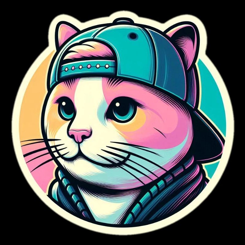 Katze mit Kappe in Pastell