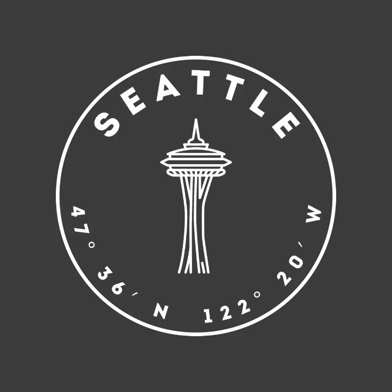 Seattle mit Space Needle und Koordinaten