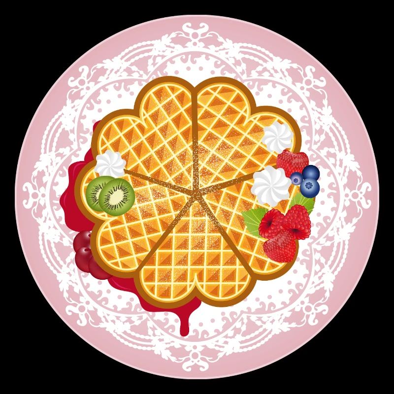Golden waffles with fruit and cream motif