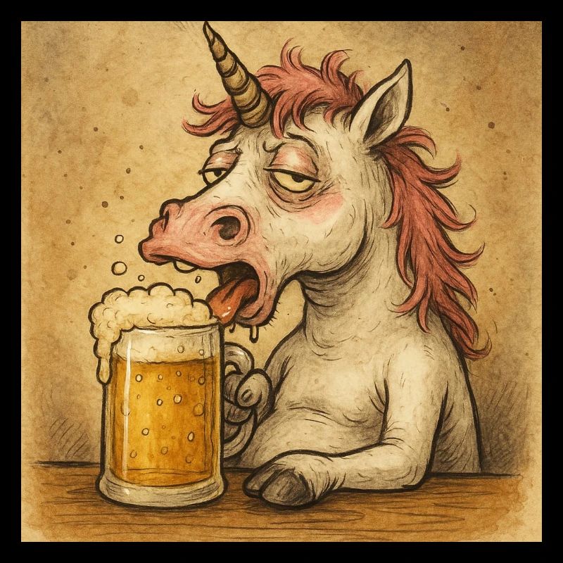Unicorn Beer Drinker Illustration