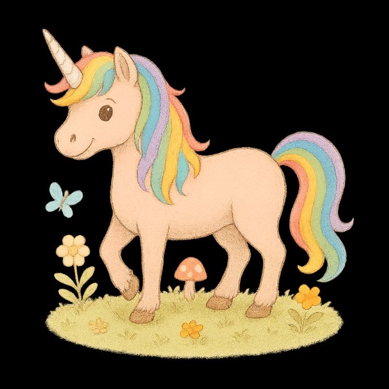 Licorne colorée avec des fleurs et un papillon