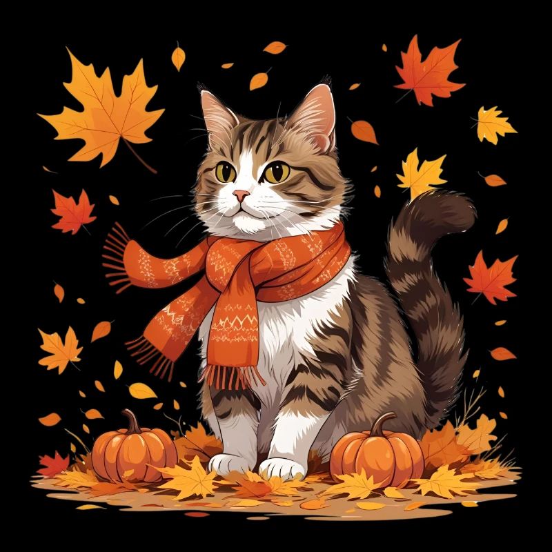 Herbstliche Katze mit Kürbissen