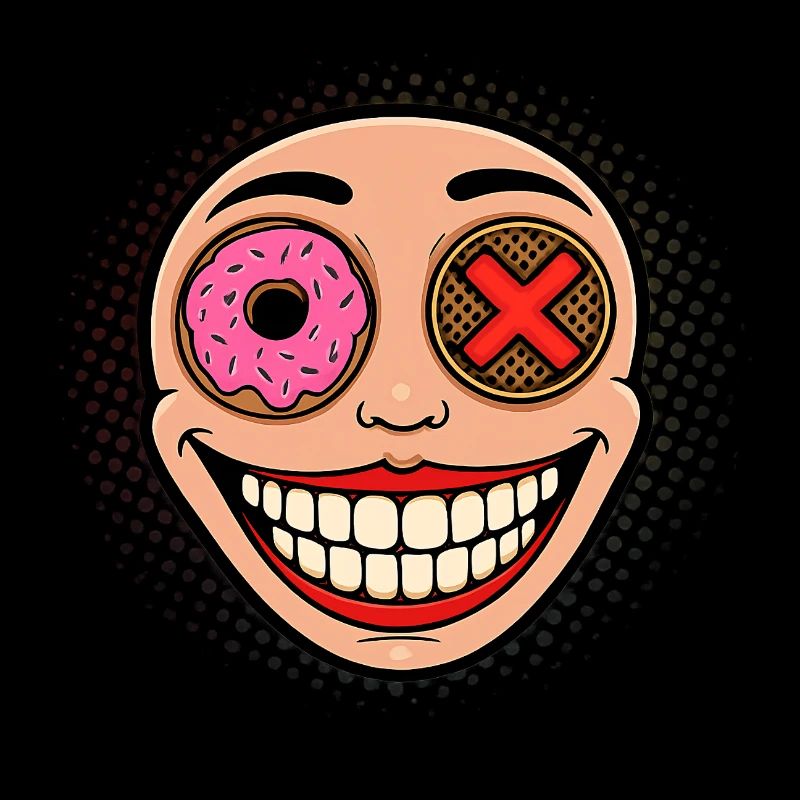 Lächelndes Maskottchen mit Donut und Kake