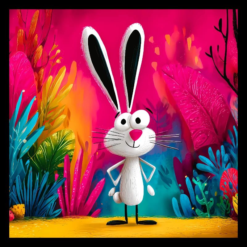Lapin cartoon dans jungle colorée