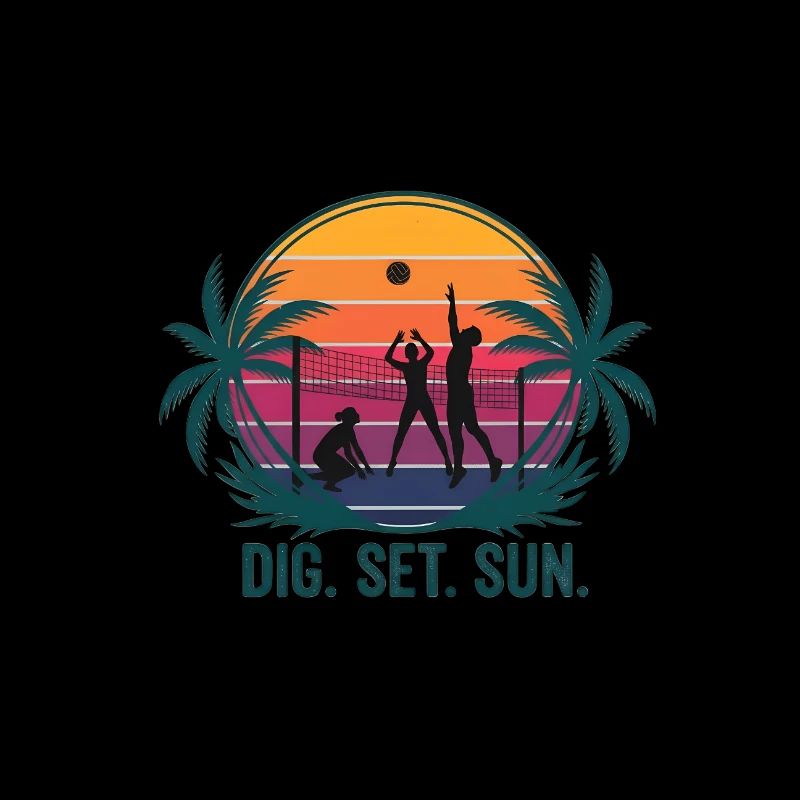 Sonnenuntergangs-Volleyball-Trio-Design