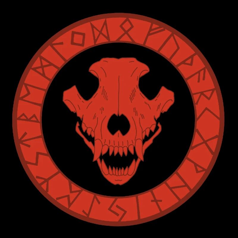 Red Viking Wolf Skull