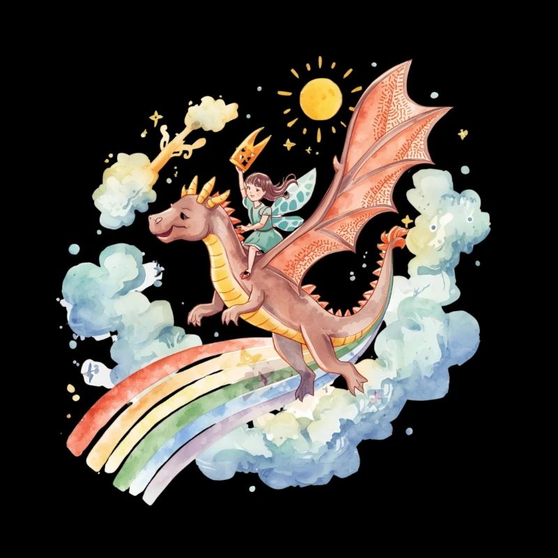 Fille avec dragon et arc-en-ciel