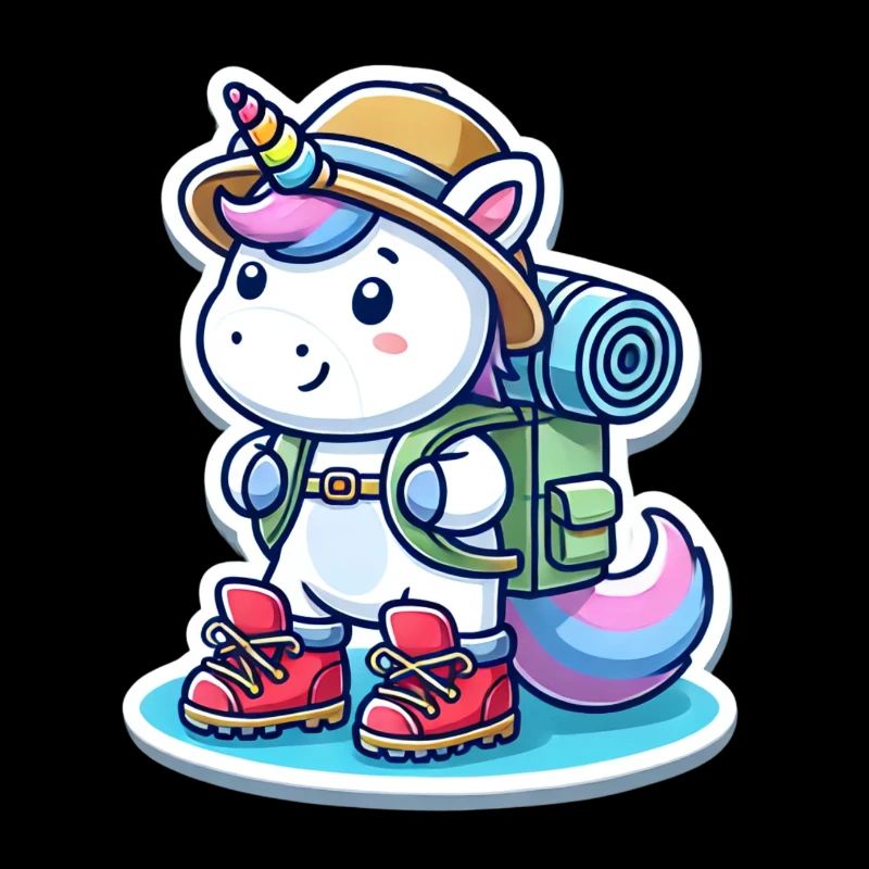 Adventure unicorn with backpack & hiking boots