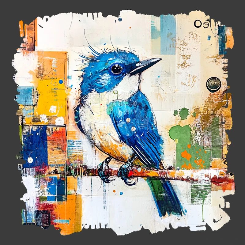 Blauer Vogel im Farbblock-Abstract