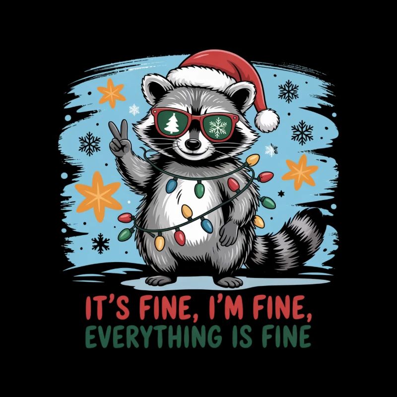 Christmas mystical raccoon with string lights