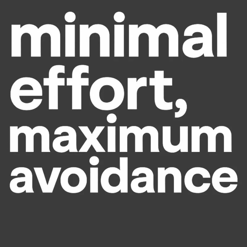 minimal effort maximum avoidance | Irony, Minimal