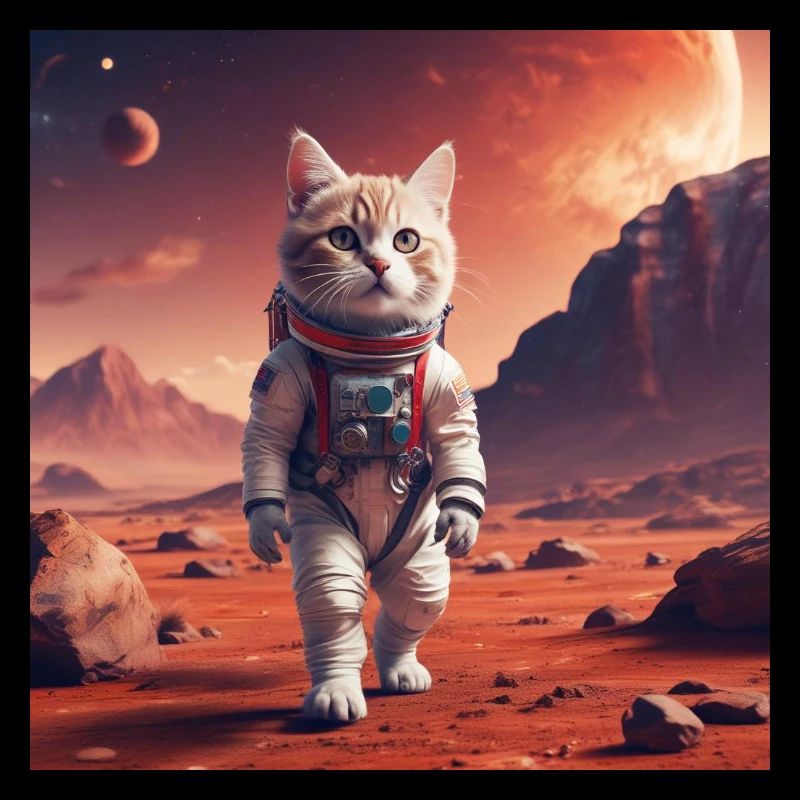 Cat astronaut on Mars