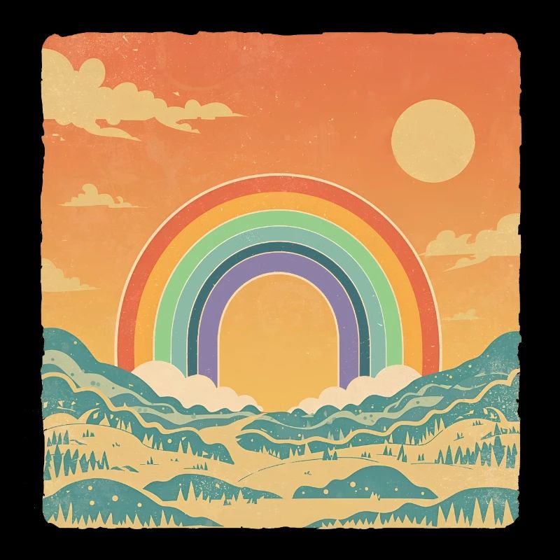 Retro Landschaft mit Regenbogen Vintage Look