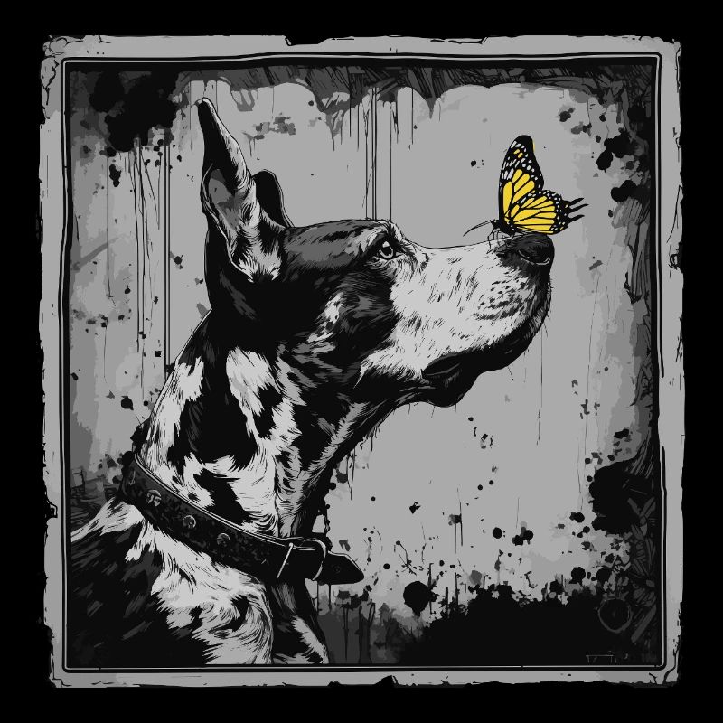 Funny Great Dane and Butterfly